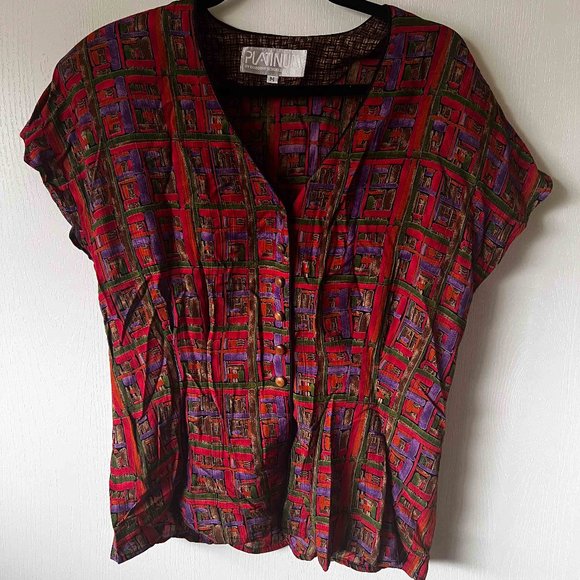 80s Vintage Platinum by Dorothy Schoelen Blouse Top Size M - Picture 1 of 3